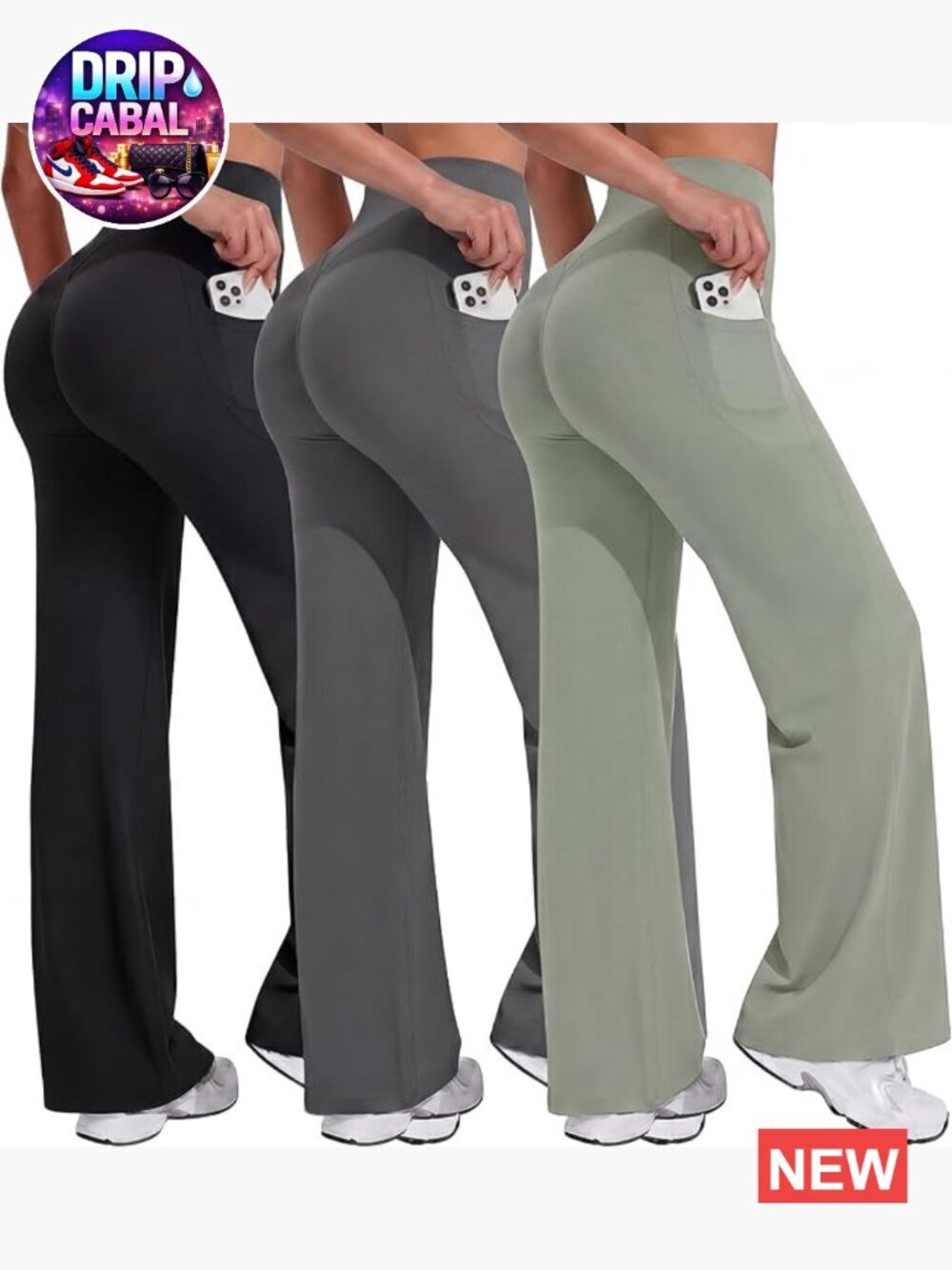 3 Pack High Waist Straight Leg Workout Leggings No Front Seam with Pockets
